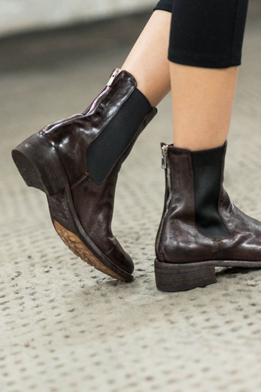 Zipper Boot Lison | Brown Washed Buffalo Leather