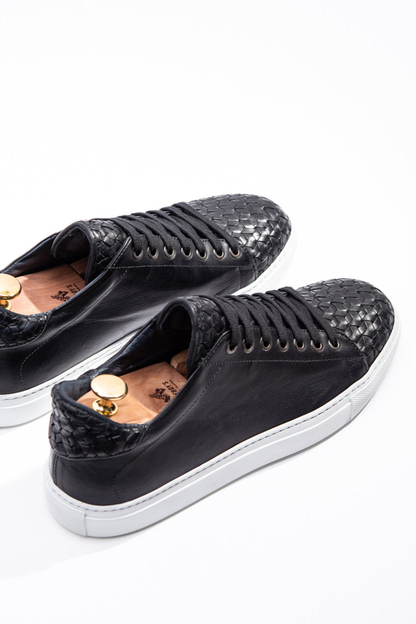 Men's Braided Sneaker | Black Calf Leather