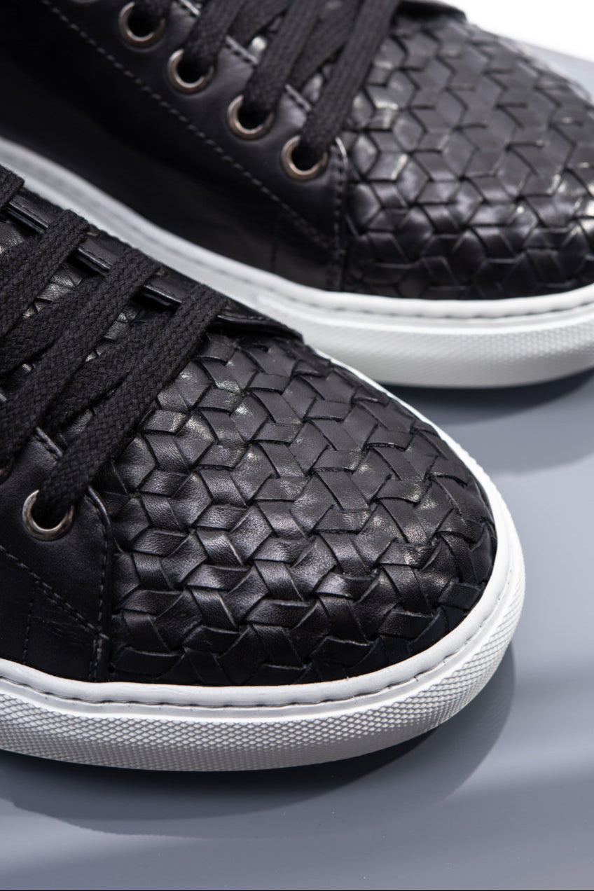 Men's Braided Sneaker | Black Calf Leather