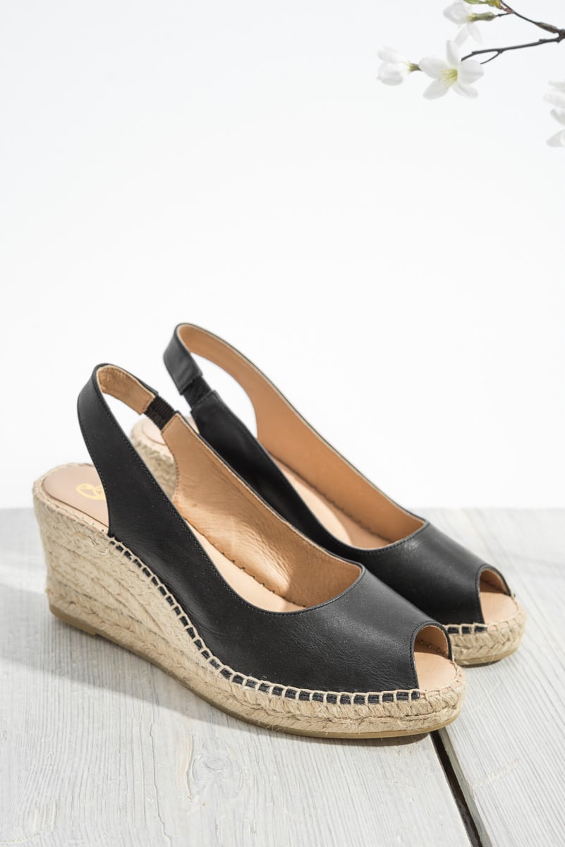 Espadrille Wedge Palamos | Black Nappa Leather