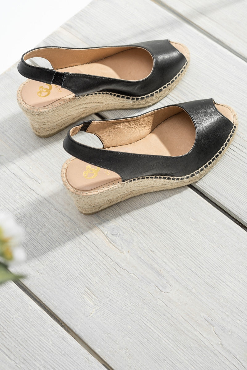 Espadrille Wedge Palamos | Black Nappa Leather