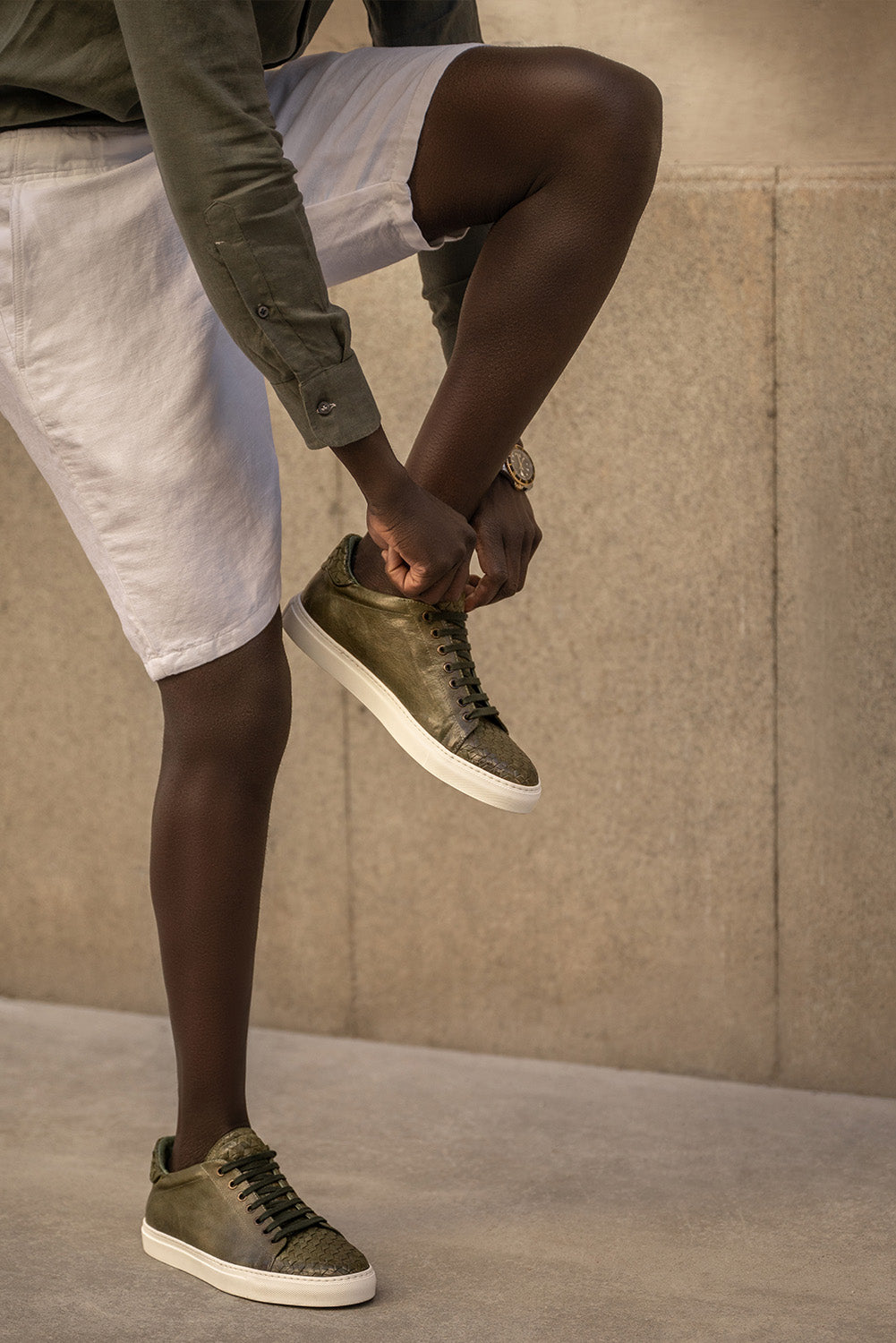 Men's Braided Sneaker | Olive Calf Leather