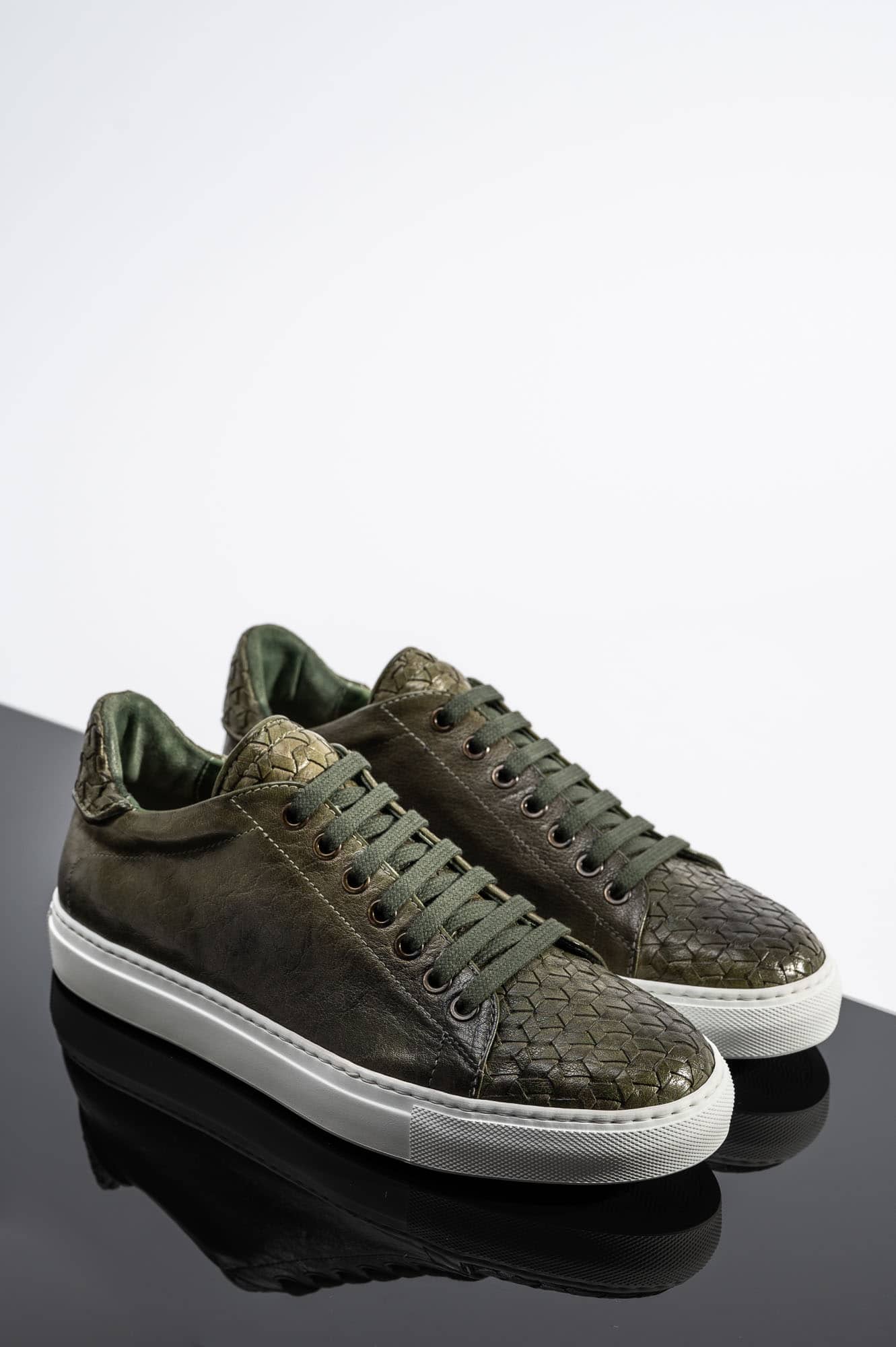 Men's Braided Sneaker | Olive Calf Leather