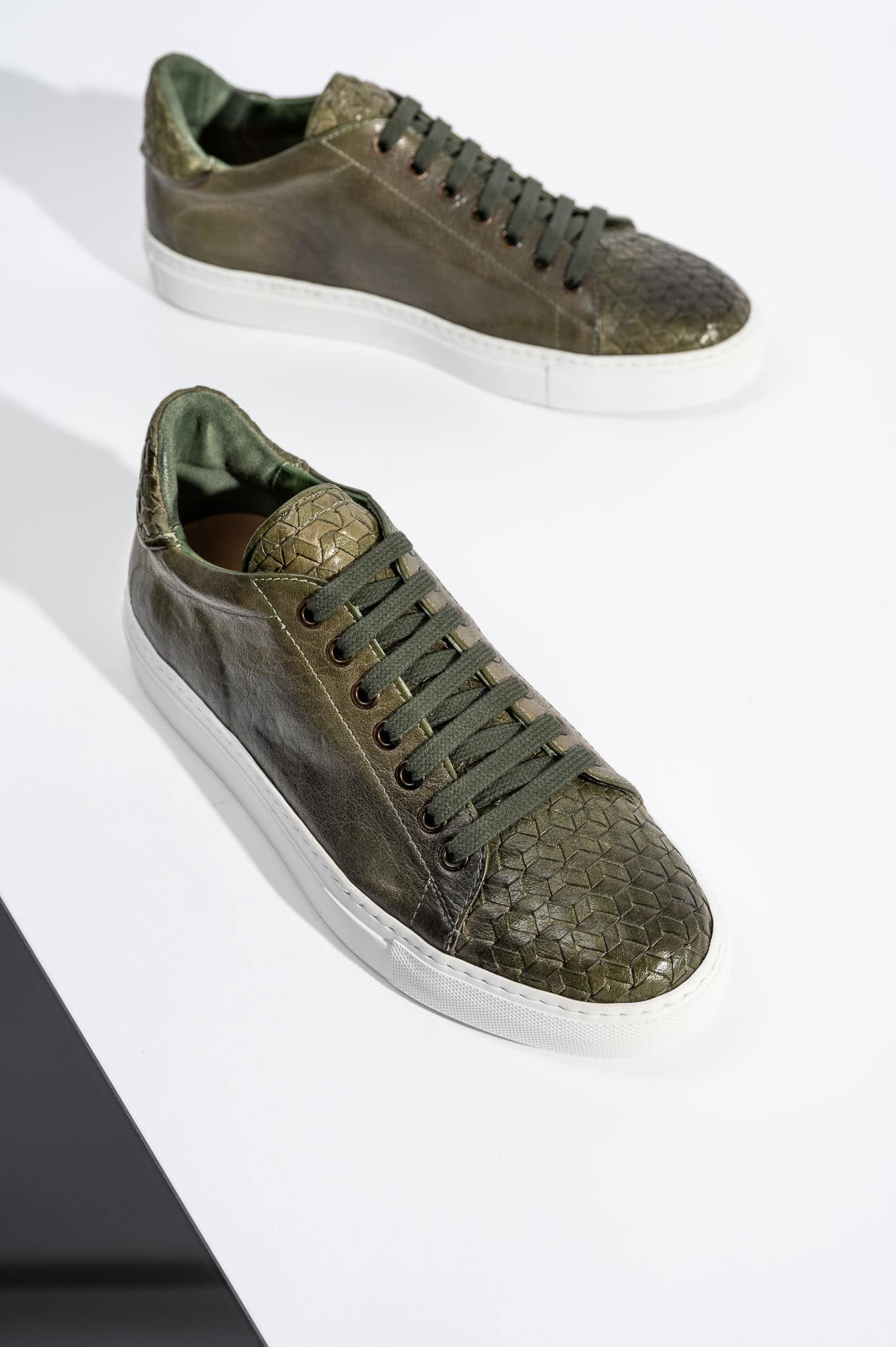 Men's Braided Sneaker | Olive Calf Leather