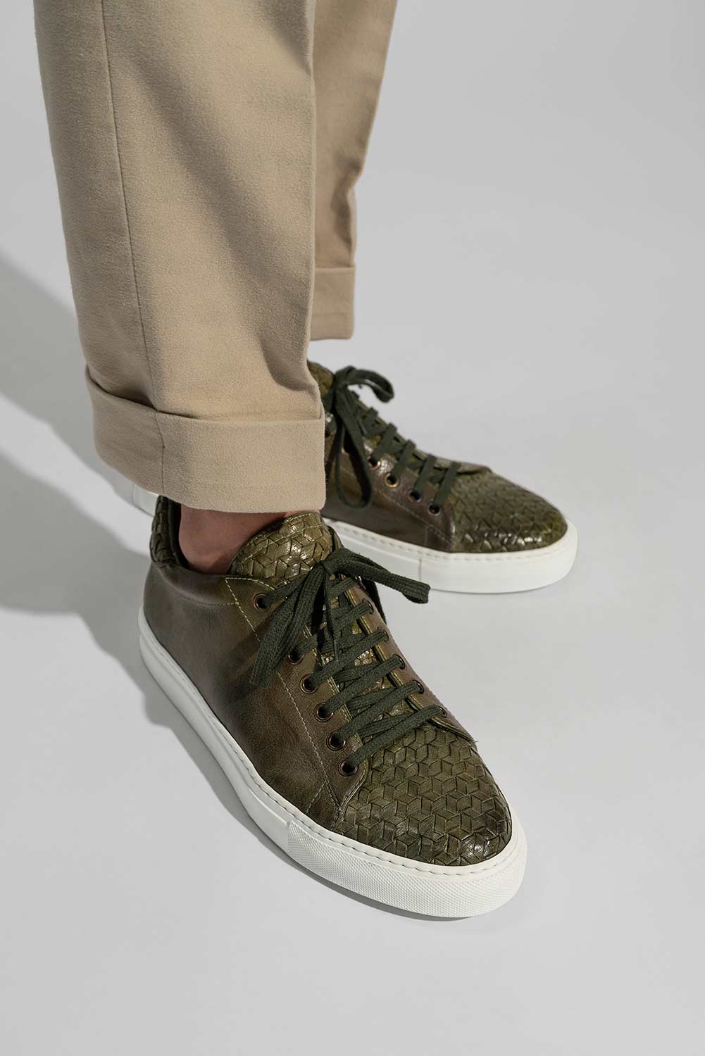 Men's Braided Sneaker | Olive Calf Leather