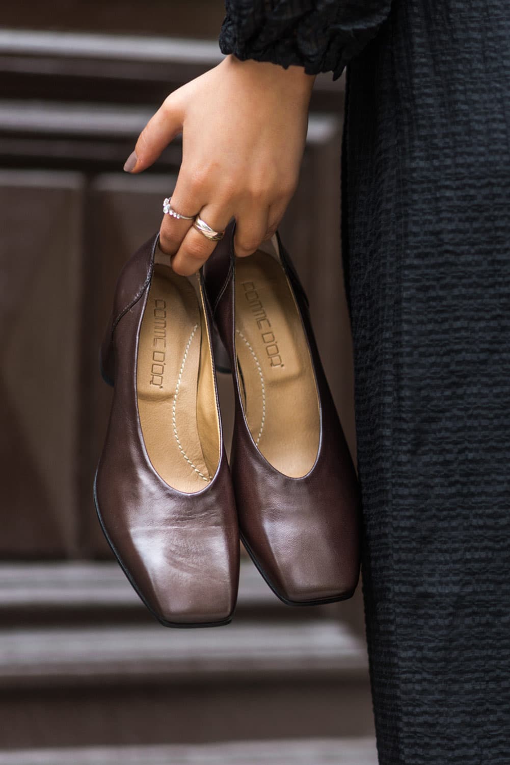 Square Pump Ally | Chocolate Brown Nappa Leather
