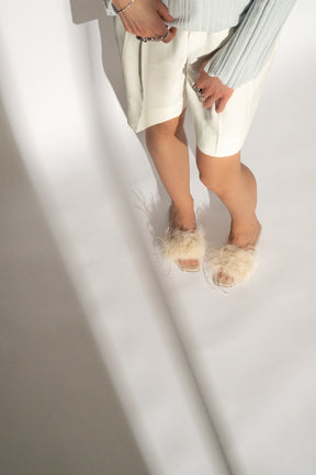 Sandal Louise 084 | Off-White Skinn & Fjädrar