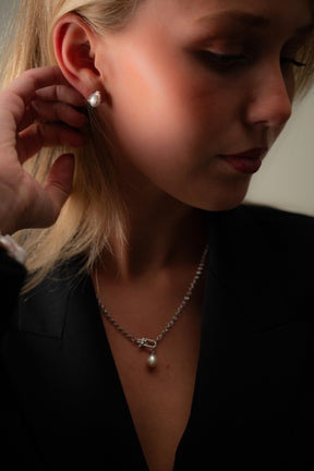 Droplet Pearl Stud Earrings | Sterling Silver