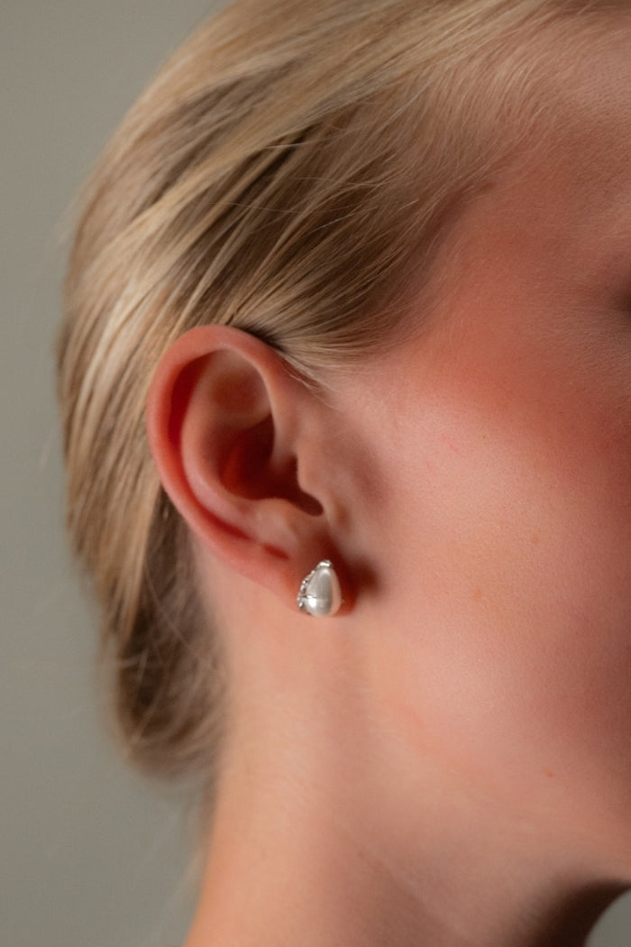 Droplet Pearl Stud Earrings | Sterling Silver