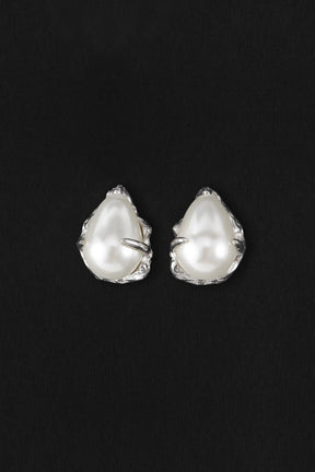 Droplet Pearl Stud Earrings | Sterling Silver