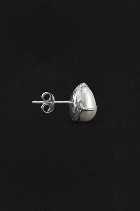 Droplet Pearl Stud Earrings | Sterling Silver