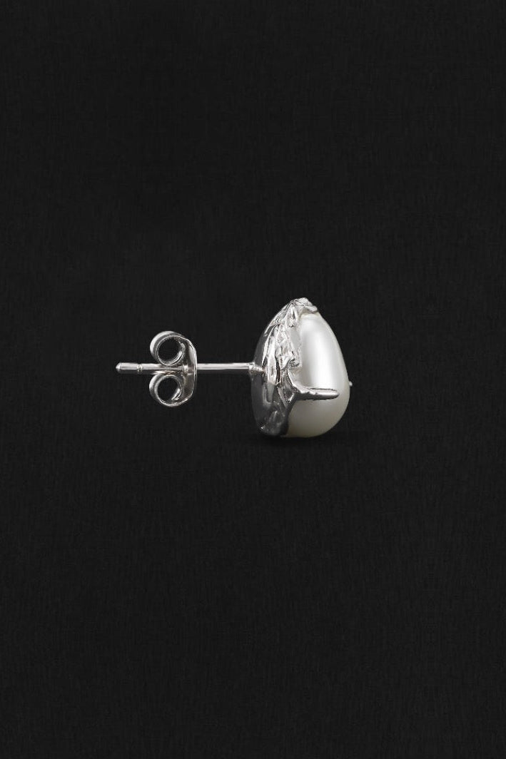 Droplet Pearl Stud Earrings | Sterling Silver