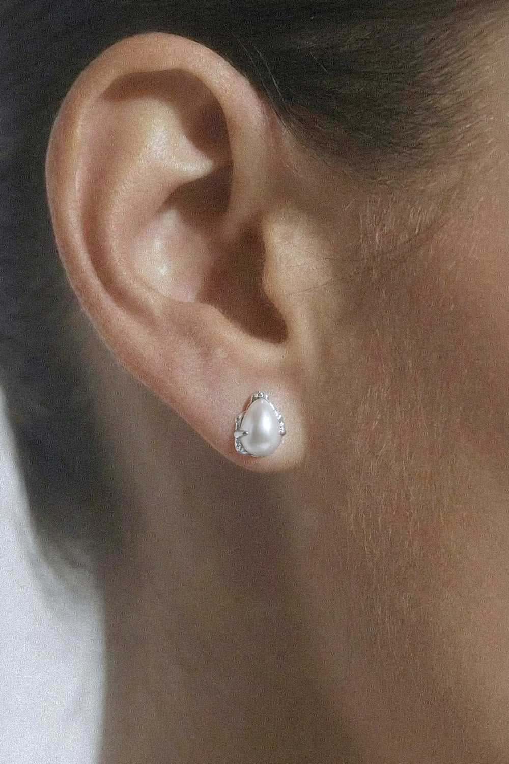 Droplet Pearl Stud Earrings | Sterling Silver