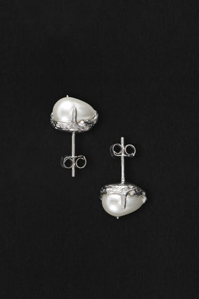 Droplet Pearl Stud Earrings | Sterling Silver