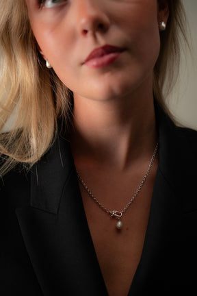 Droplet Pearl Pendant Necklace | Sterling Silver