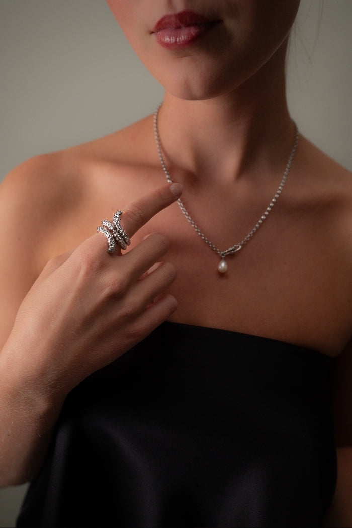 Droplet Pearl Pendant Necklace | Sterling Silver