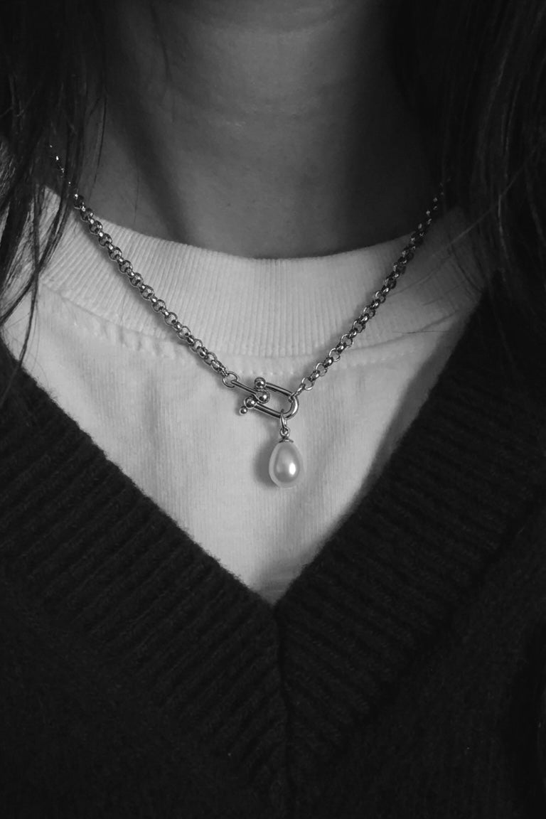 Droplet Pearl Pendant Necklace | Sterling Silver