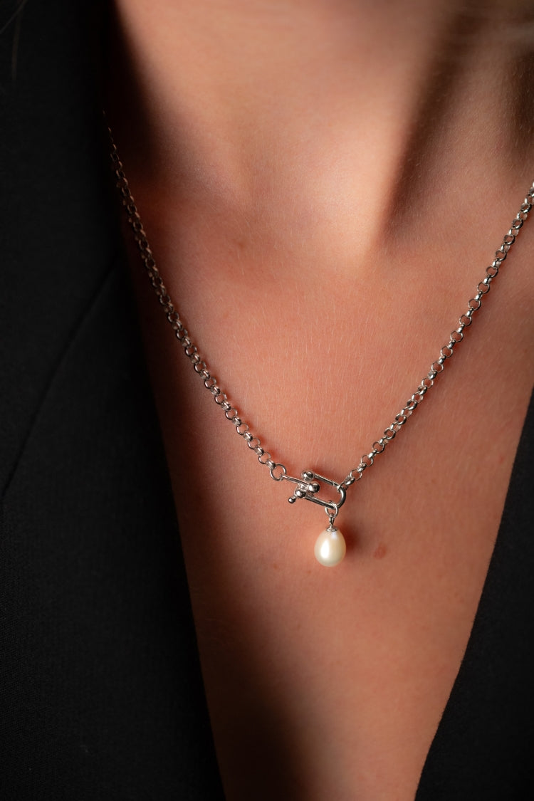 Droplet Pearl Pendant Necklace | Sterling Silver