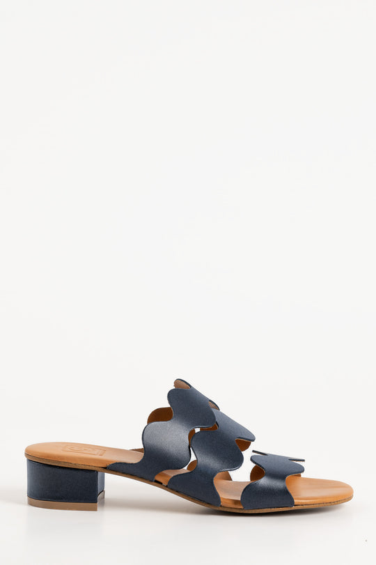 Heeled Sandal Wave | Deep Blue Calf Leather