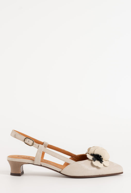 Slingback Pump Hazel | Oyster White Embossed Suede
