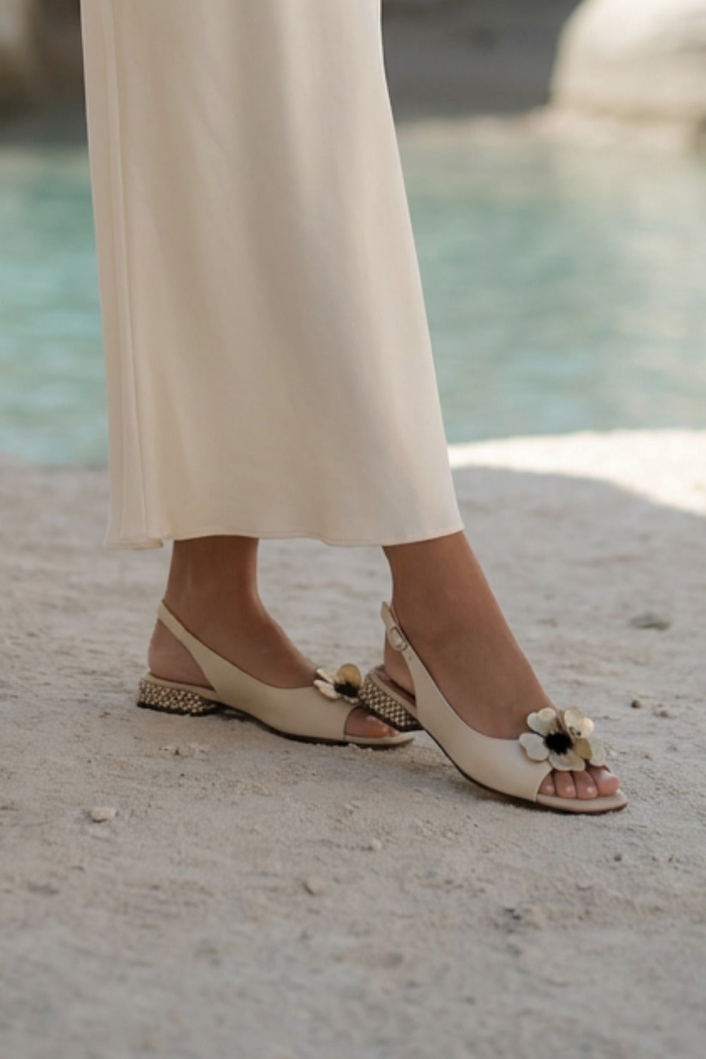Slingback Sandal Tyda | Cream White Soft Calf Leather