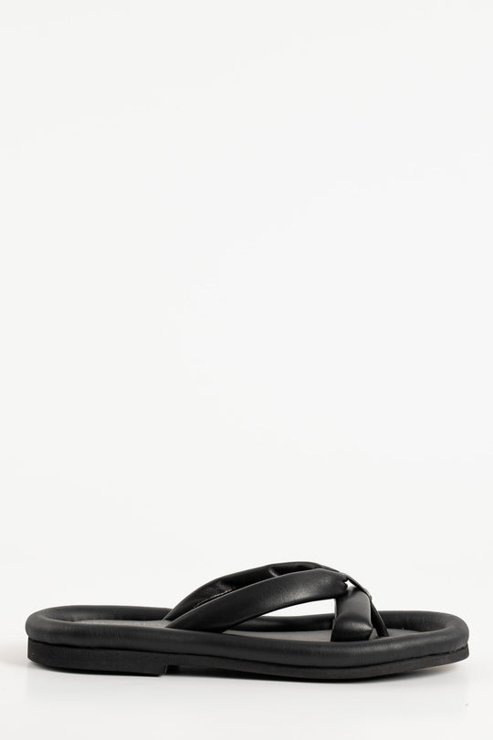 Slide-in Sandal Fluffy | Black Nappa Leather