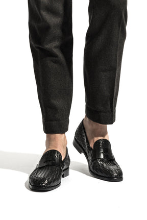 Braided Penny Loafer 507 | Black Calfskin