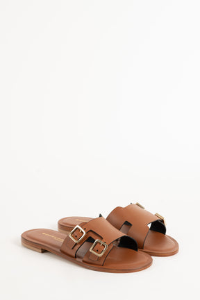 Belted Sandal | Tan Brown Calf Leather