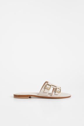 Belted Sandal | Pearl White Calf Leather