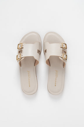 Belted Sandal | Pearl White Calf Leather