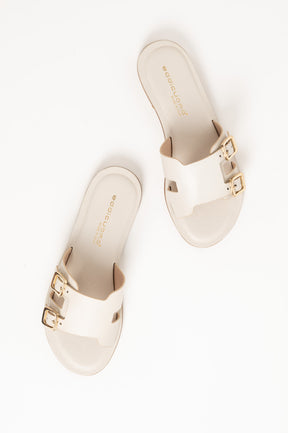 Belted Sandal | Pearl White Calf Leather