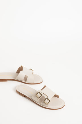 Belted Sandal | Pearl White Calf Leather