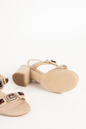 Jeweled Sandal | Sand Beige Suede