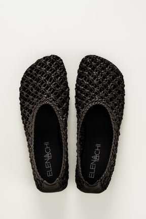 Flat Ballerina Ame 157 | Svart Virkat Skinn
