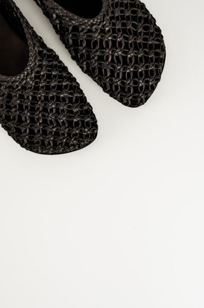 Flat Ballerina Ame 157 | Svart Virkat Skinn