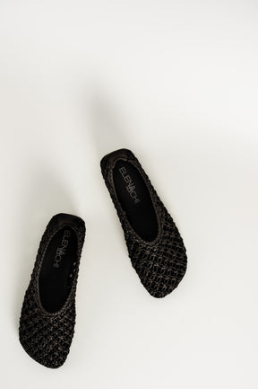 Flat Ballerina Ame 157 | Svart Virkat Skinn