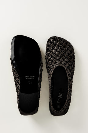Flat Ballerina Ame 157 | Svart Virkat Skinn