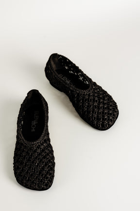 Flat Ballerina Ame 157 | Svart Virkat Skinn