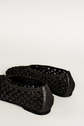Flat Ballerina Ame 157 | Svart Virkat Skinn