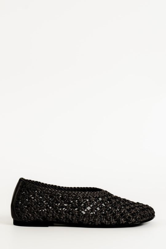Ballet Flat Ame | Black Crochet Nappa Leather