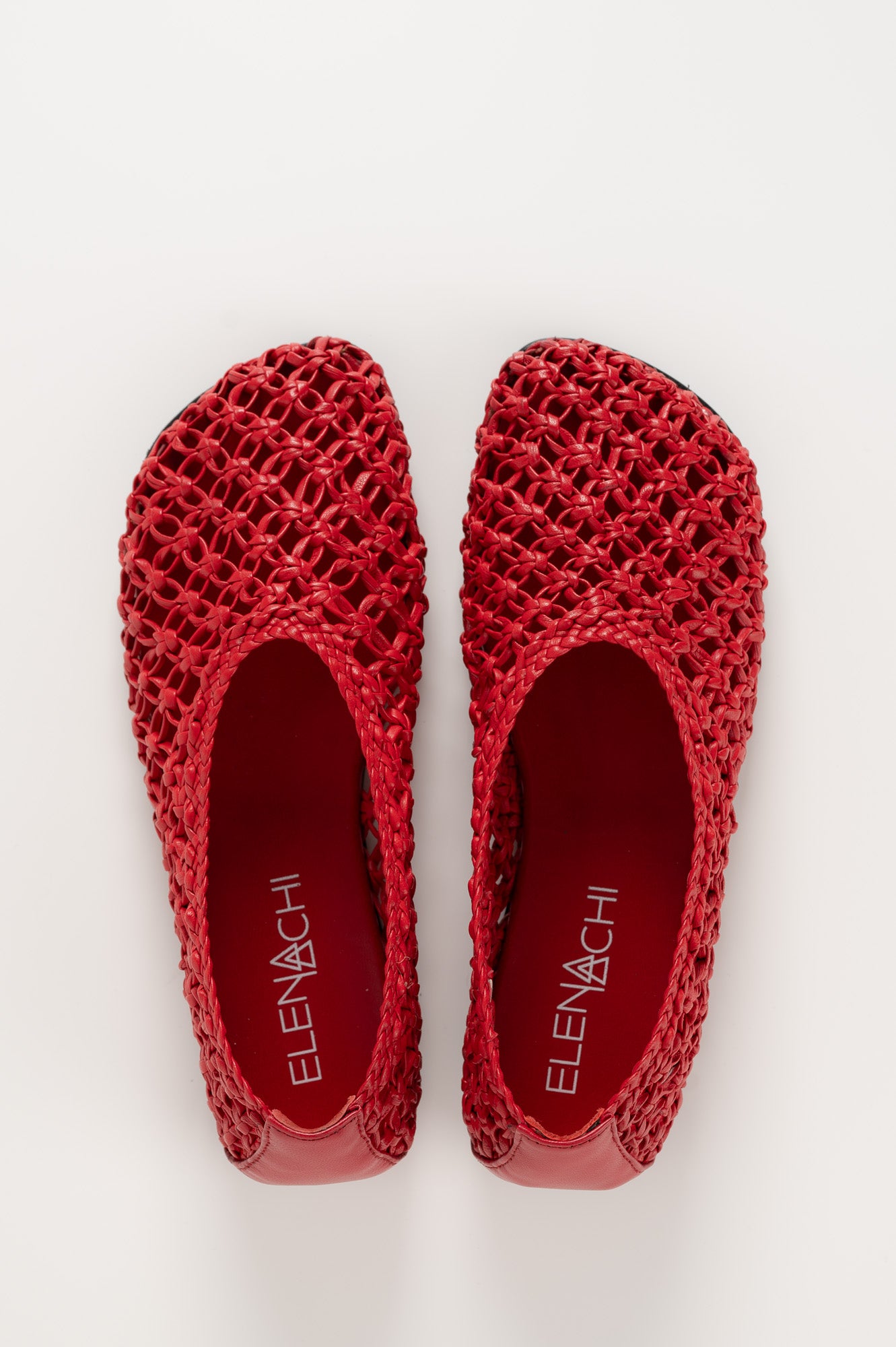 Flat Ballerina Ame 157 | Red Crocheted Leather