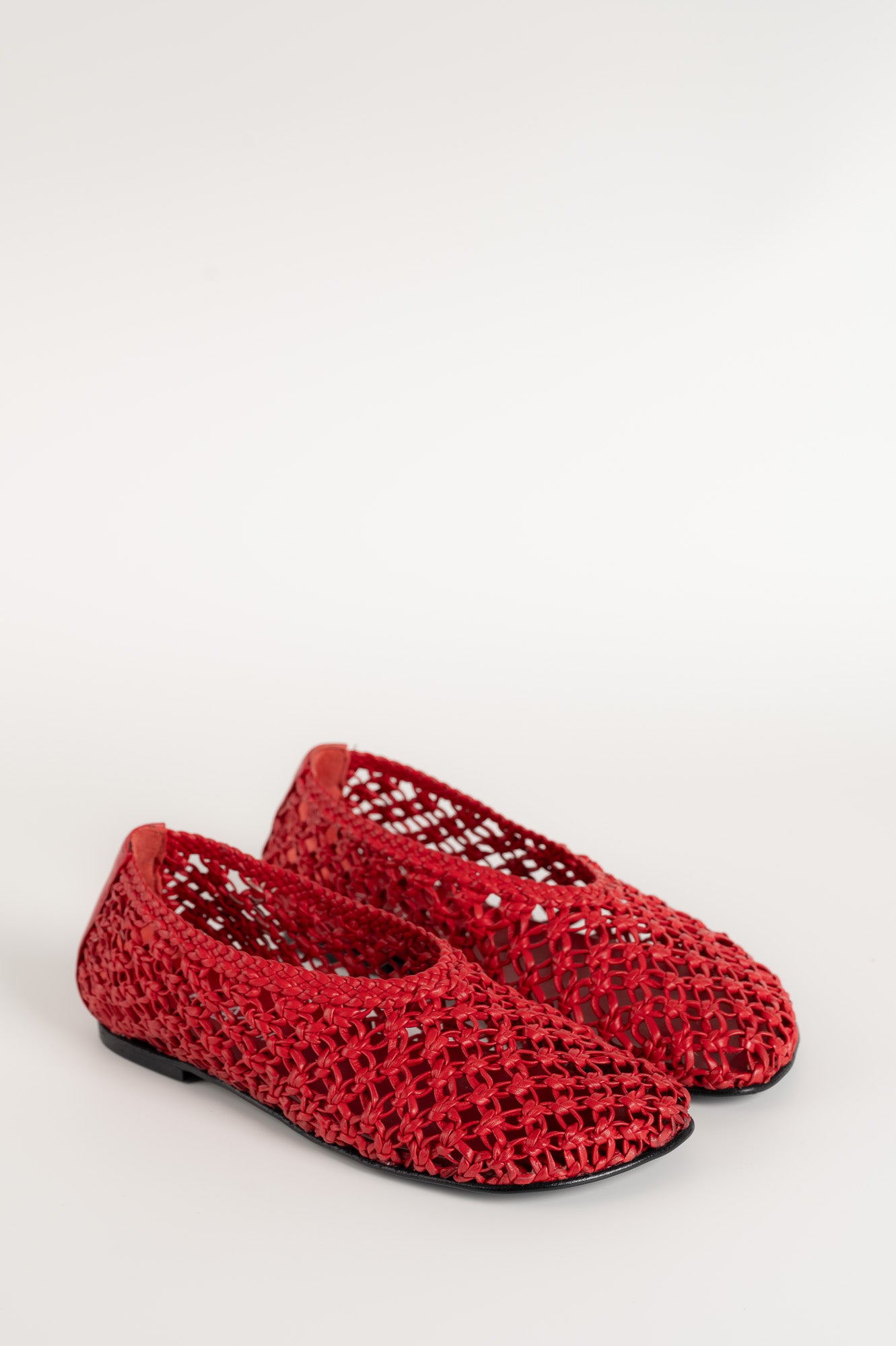 Flat Ballerina Ame 157 | Red Crocheted Leather