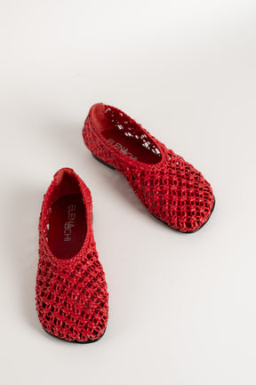 Flat Ballerina Ame 157 | Red Crocheted Leather