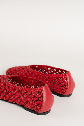 Flat Ballerina Ame 157 | Red Crocheted Leather