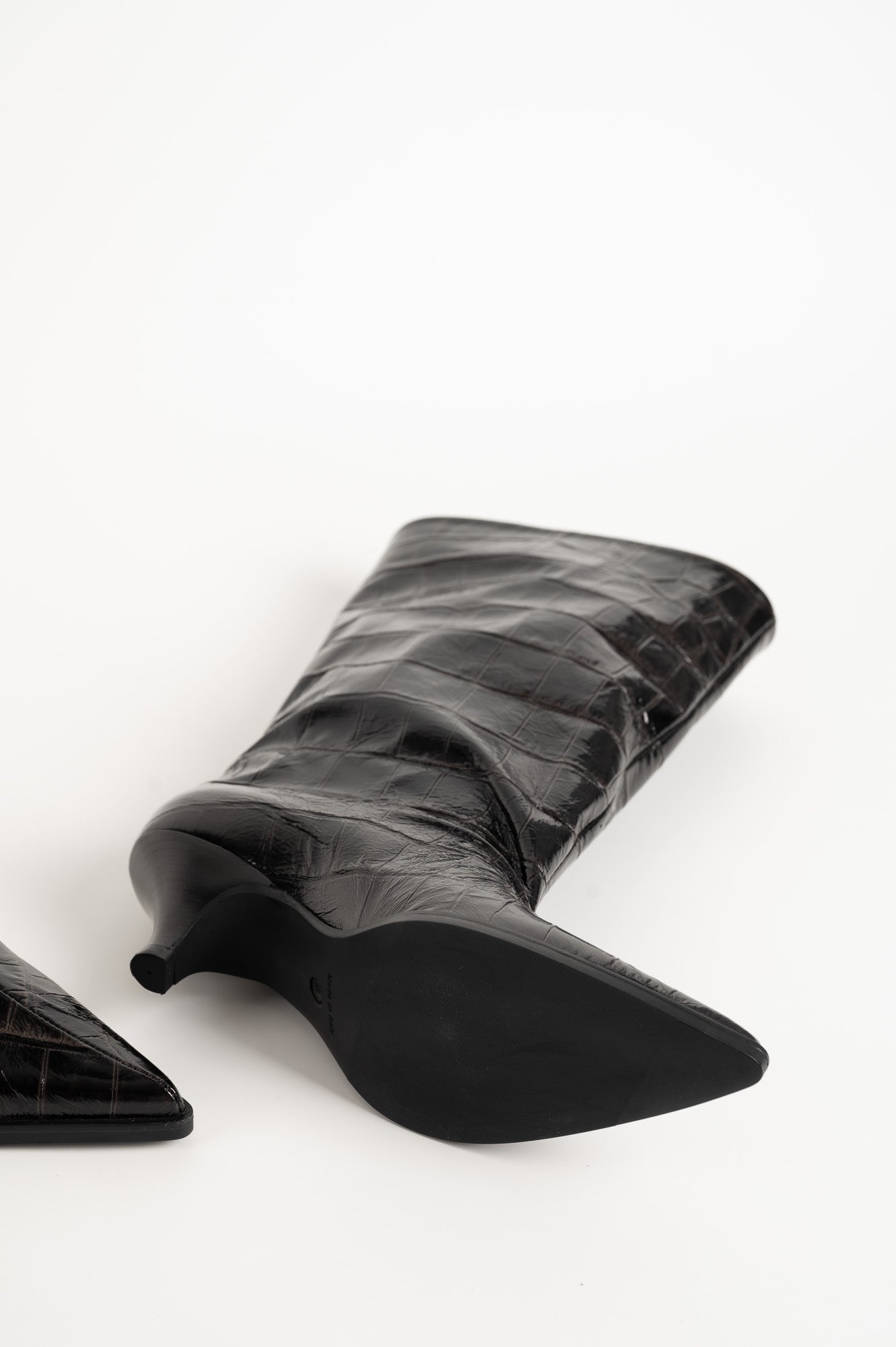 Croco Ankle Boot | Black Embossed Calf Leather