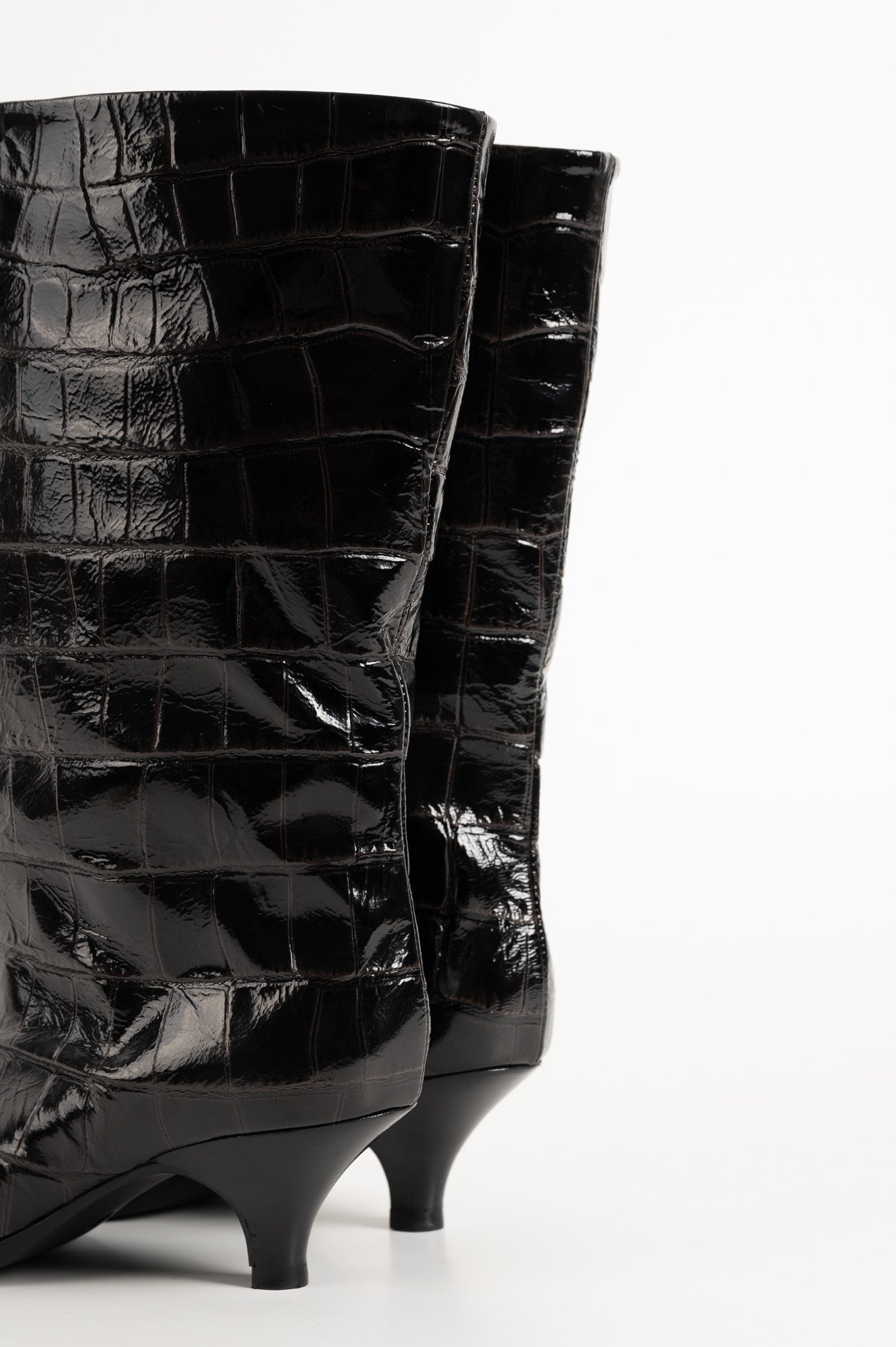 Croco Ankle Boot | Black Embossed Calf Leather