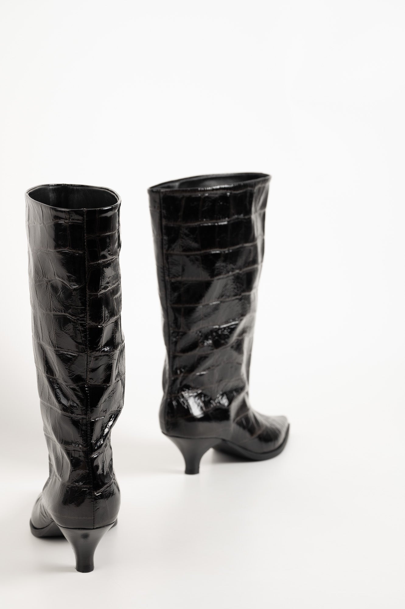Croco Ankle Boot | Black Embossed Calf Leather