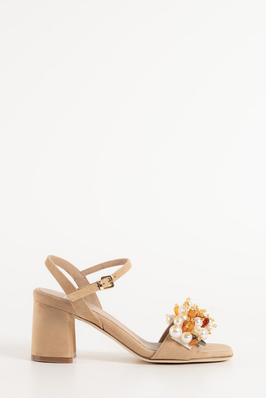 Jeweled Sandal Leni | Sand Beige Suede