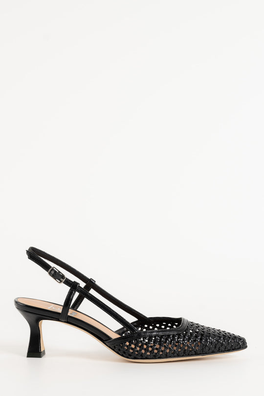 Slingback Pump Linnea 611 | Svart Flätat Skinn
