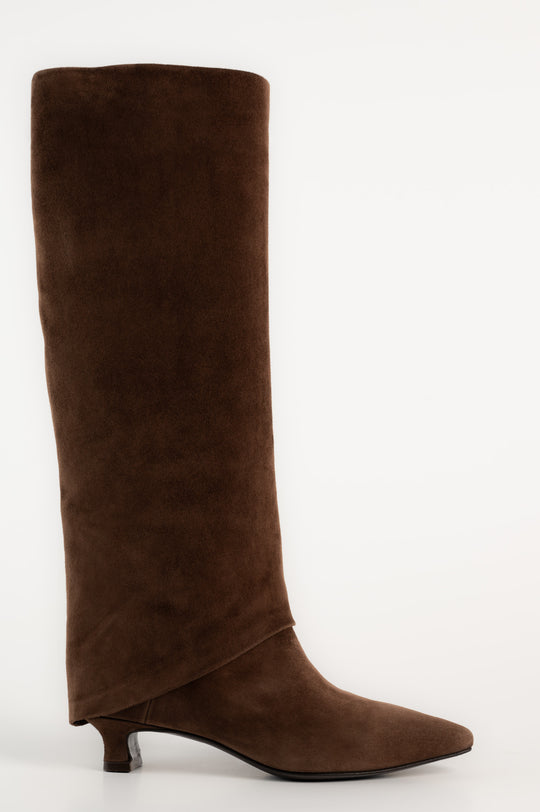 Folded High Boot Bria | Brown Suede